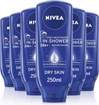NIVEA In-Shower Body Moisturiser Nourishing for Dry Skin Pack of 6 (6 X 250Ml),
