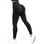 Sömlösa rumplyftande träningsleggings för kvinnor, syratvättade högmidjade yogabyxor, gymleggings black S