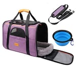 morpilot Sac Transport Chat Chien, Caisse de Transport Respirant et Pliable Cage avec Matelas en Peluche Amovible+Bandoulière+Bol (Poids Maximum recommandé 7kg, 44 x 31 x 34cm)