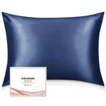 Adubor Mulberry Silk Pillowcase for Hair and Skin with Hidden Zipper, Both Side 23 Momme Silk,900 Thread Count (50X66CM, Navy Blue, 1pc)