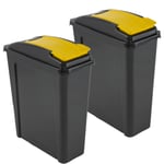 2 x 25L Slimline Recycle Bin with Flap Lid Compact Kitchen Waste Dustbin- Yellow