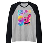 Rolling Into 9 years Let's Roll I'm Turning 9 Roller Skate Raglan Baseball Tee