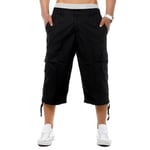 onpointlook Mens Big Size Shorts 3/4 Combat Cargo Casual Pants Elasticated Waist Pockets Plus Size M XL 2XL 3XL 4XL 5XL 6XL (M, Jet Black)