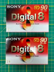 2 x Sony Digital 8 Camcorder Tapes LP 90 min 60 Min SP N8-60P2 - New & Sealed