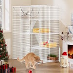 YITAHOME Grande Cage pour Chat Extérieur/Interieur, Parc pour Chat en Métal, Cabane pour Chat à 4 Niveaux avec 4 Portes, 3 Échelles, Grand Hamac, Cages pour 1-3 Chats, Blanc, 104 x 72 x 140 cm