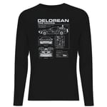 Back To The Future Delorean Schematic Men's Long Sleeve T-Shirt - Black - XXL - Noir