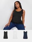 Yours Curve 3 Pack Core Basic Vest - Multi, Black, Size 30-32, Women