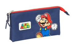 Super Mario World – Triple Pencil Case, Children's Pencil Case, Ideal for School-Age Children, Comfortable and Versatile, Quality and Resistance, 22 x 3 x 12 cm, Navy Blue, Navy, Estándar, Casual