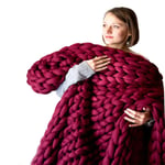 Large Chunky Knit Blanket Throw, Hand Made Cable Knitted with Heavy Thick Vegan Yarn, Big Bulky,Home Decor for Couch,Winered,150 * 200CM