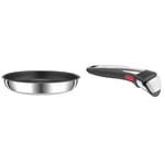 TEFAL Ingenio Preference Poêle 22 cm, Empilable, Acier inoxydable, Revêtement & Ingenio Poignée amovible Premium noire, Empilable, Verrouillage sécurité 3 points, Supporte jusqu'à 10 kg