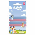 Ensemble d'accessoires Bluey - 4 chouchous pour cheveux - Multicolore - Multicomposition - Pin avec le visage de Bluey et Bingo Heeler - Produit original conçu en Espagne