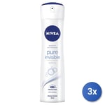 3x Nivea Pure Invisible Déodorant Spray 150 ML