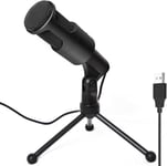 Microphone USB pour ordinateur portable PS4, PS5, microphone à condensateur avec trépied pliable et interrupteur muet pour streaming, jeu, podcasting, enregistrement, chat, Twitch, YouTube,