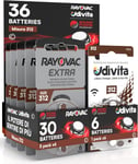 36 Piles pour appareils acoustiques Rayovac Extra Advanced 312. 36 Piles : 30 Rayovac + 6