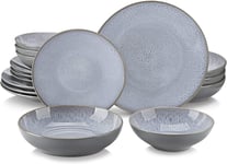 Vancasso Karst Reactive Glaze Dinner Sets, Stoneware Vintage Look Grey 16 Pieces