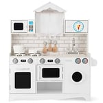 DREAMADE Cuisine Enfant avec Cuisinière et Machine à Laver, Cuisine en Bois avec Évier, Micro-Ondes et Four, Jeu de Simulation de Cuisine, Cadeau Éducatif pour Garçons et Filles, Blanc