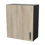 Meuble haut 1 porte 60 cm Origan noir et bois - Naturel