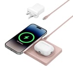 Belkin BoostCharge Pro 2-in-1 MagSafe Charger, Wireless Charging Pad with 15W, iPhone fast charger compatible with iPhone 16, 15, 14, 13, 12 Series, AirPods, and other MagSafe enabled devices - Pink