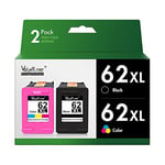 Valuetoner 62XL Cartouches d'encre Remplacement pour HP 62 pour HP Envy 5540 5640 5642 5644 5646 7640 5660 7644 pour OfficeJet 250 200 5740 5742 (Noir Tri-Colore, 2-Pack)