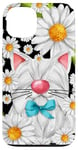 Coque pour iPhone 13 White Cat Blue Cat Bow Tie For Cat Mom Daisy Flower Floral