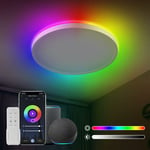 Smart Plafonnier led Dimmable 24W(Ø30cm), Rétroéclairage rgb, avec Télécommande, Compatible avec Alexa Google Assistant,Éclairage du plafond pour