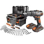 WORX - Coffret perceuse-visseuse à percussion sans fil 20V - 2Ah - WX371.5 - 13 mm- 40Nm (2 Batteries 20V-2.0Ah et chargeur, 55pcs outils à mains et accessoires, caisse à outils)