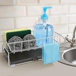 Euqvunn Kitchen Sink Organizer, Sink Caddy Stainless Steel Kitchen Sponge Holder, Drainers for Kitchen Sink, Dishcloth Holder with Removable Drip Tray, Sink Tidy Caddy with Fixed Dishcloth Hanger