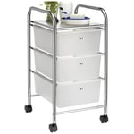 Caisson sur roulettes gina chariot avec 3 tiroirs en plastique blanc transparent et 1 étagère, rangement salle de bain métal chromé - Transparent