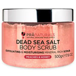 PraNaturals Dead Sea Salt Body Scrub 500G – Hydrating & Moisturising, Natural Oils & Minerals, Exfoliating, Softening & Nourishing, All Skin Types, No Parabens, Vegan & Cruelty Free (Peaches & Honey)