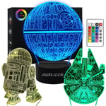 AIRUEEK Lampe 3D Star Wars LED Illusion Veilleuse bébé Lampes 3 Motifs16 Coul...