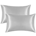 EHEYCIGA Satin Pillow Cases 2 Pack Light Grey, Silky Pillowcases for hair and skin with Envelope Closure, Standard Size, 50x75 cm