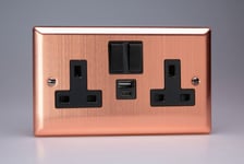 Varilight XY5UACB.BC Urban Brushed Copper 2 Gang 13A Plug Socket 3.1A USB A + C