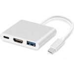 Adaptateur USB HUB HDMI pour macbook pro GOOJODOQ Hub USB de type C vers HDMI 4K USB 3.0 avec alimentation USB-C argent