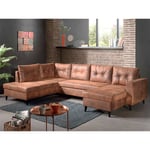 Bestmobilier - Nordic - canapé panoramique en u - 7 places - convertible - industriel vintage - angle gauche - marron - Marron