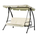 Outsunny Balancelle de Jardin Convertible 3 Places Grand Confort Inclinaison Toit réglable Matelas et Coussins fournis 2L x 1,25l x 1,7H m métal Polyester Noir et crème