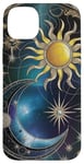 Coque pour iPhone 14 Plus Vitrail bleu doré céleste lune soleil esthétique