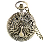 DSHUJC Montre de Poche, Bronze Creux Paon Conception Montre de Poche à Quartz Collier Exquis Pendentif Montre Cadeaux Hommes Femmes