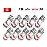 T10 w5w röd led med 1st COB led chip 12v 10-pack Röd