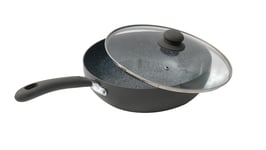 28cm Wok with Lid Non Stick Ceramic Gas Electric Induction Hob Grey Durastone 