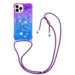 IMEIKONST Coque avec Cordon pour iPhone 15 Pro Max Étui, Sables Mouvants Liquides Brillants Transparente Silicone Antichoc TPU Bumper Necklace Housse pour iPhone 15 Pro Max. Purple Blue JBG