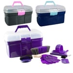 PFIFF 100576 Boîte de pansage avec contenu, boîte de nettoyage pour enfants, 6 pièces, pour le toilettage des chevaux, violet