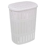 URBNLIVING 65L Plastic Bamboo Style Laundry Basket Storage Bin With Handles & Easy Open Lid Stylish and Practical Solution for Organizing Laundry Essentials