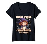 Womens Hocus Pocus I Need Coffee To Focus Funny Halloween V-Neck T-Shirt