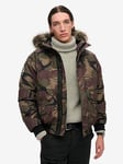 Superdry Superdry Camo Print Everest Faux Fur Bomber Jacket, Khaki, Size S, Men