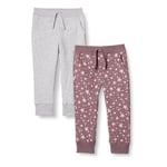 Amazon Essentials Girls' Joggers, Pack of 2, Light Grey Heather/Mauve Stars, 9 Years