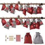 Yzmrbdqc - Sac en tissu rempli de calendrier 1-24 Autocollants numéro de l'Avent Sac en toile de jute Calendrier de Noël Kit d'artisanat Sac à