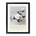 Young Bird & Butterfly By The Roses By Watanabe Seitei Exhibition Museum Asian Japanese Framed Wall Art Print, Ready to Hang Picture for Living Room Bedroom Home Office Décor, Black A4 (34 x 25 cm)