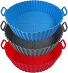 EATO Air Fryer Silicone Liners Set of 3 Pack 3(Grey+Red+Blue)