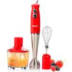 3-in-1 Hand Blender Mixer Chopper Food Processor Stainless Steel Blade Red