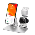 Adjustable Cell Phone Stand, SIBAO 3 in 1 Folding Aluminum Charging Station Dock Compatible with AirPods Pro/2/1, Apple Watch Series 6/SE/5/4/3/2/1, iPad, Tablet, iPhone Android Smartphone(Silver)